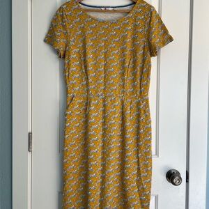 Boden Yellow and White Patterned Midi Dress